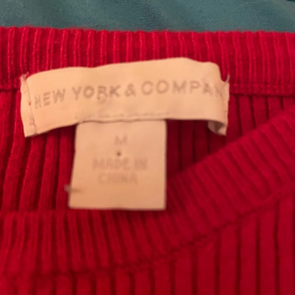 EUC NY & Co Red Sweater w/ Gold Zipper Detail